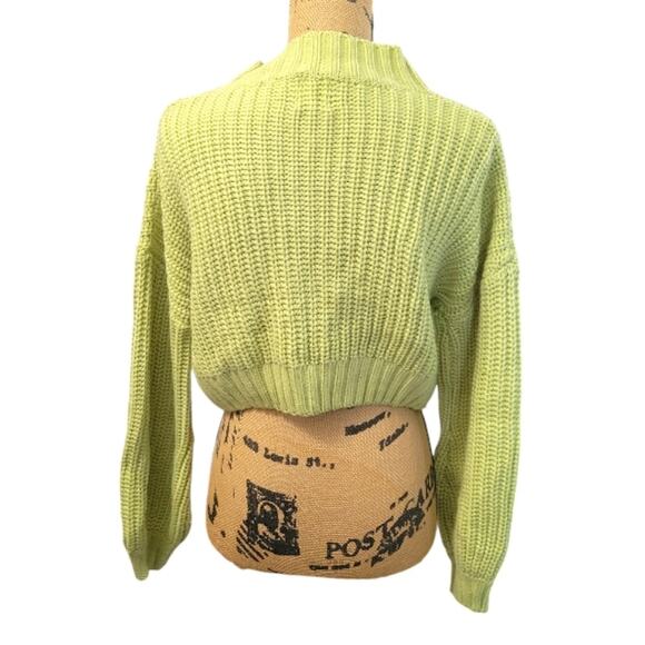 Princess Polly lime cropped sweater, size S/M, cable knit, high mock collar - Picture 2 of 4